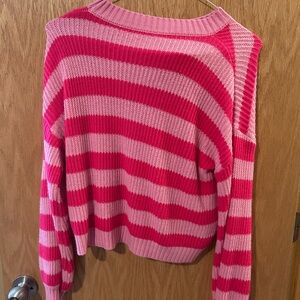 SHEIN Pink and Red Crew Neck Sweater